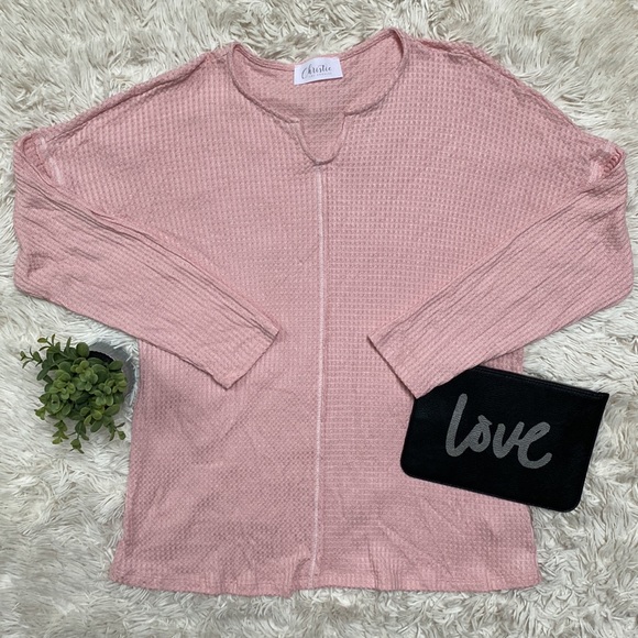 🎉HP🎉 Christie Jenny Boston Waffle Notch Collar Top 💗 Light Pink. - Picture 2 of 11
